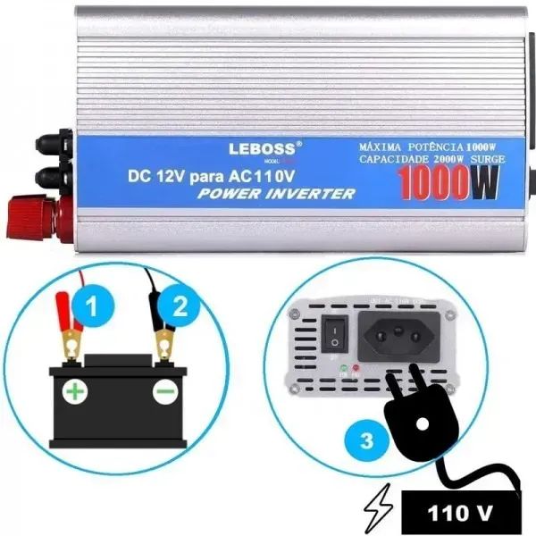 Inversor De 12v Para 110v C/ 1000w Conversor Tomada e Usb