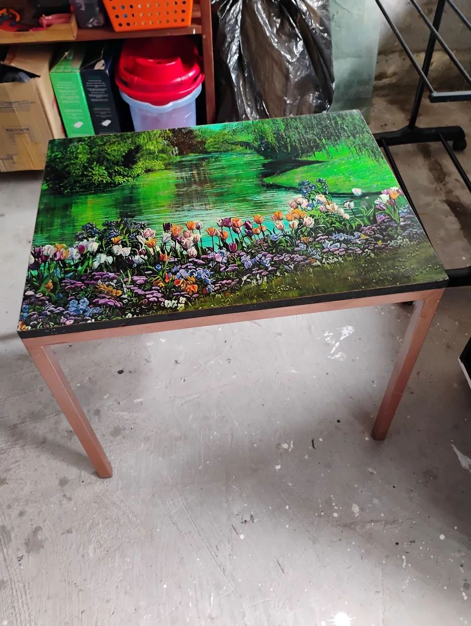 Mesa de centro ou canto com tampo floral - vintage - Foto 4