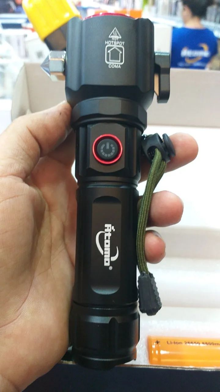 Lanterna de sobrevivencia potente sinalizador cortador cinto quebra vidro carrega celular - Foto 2