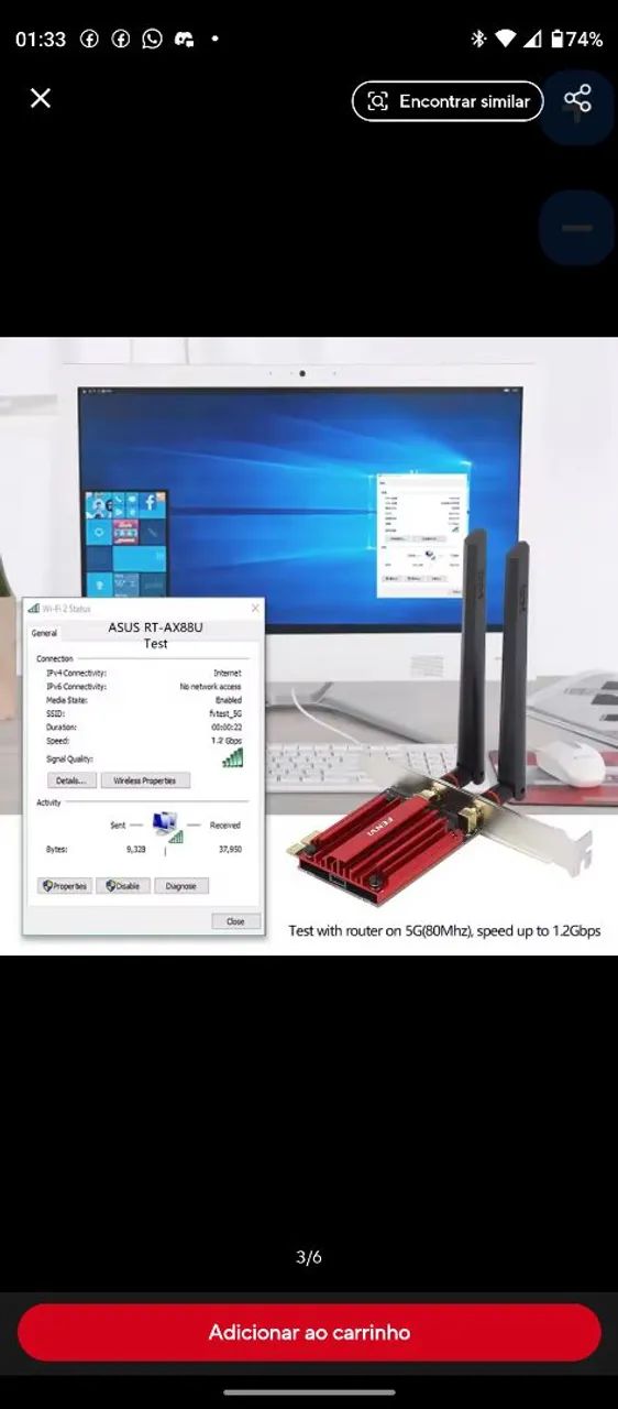 Placa de Rede Wi-Fi 6 MT *Mbps FENVI - Foto 4
