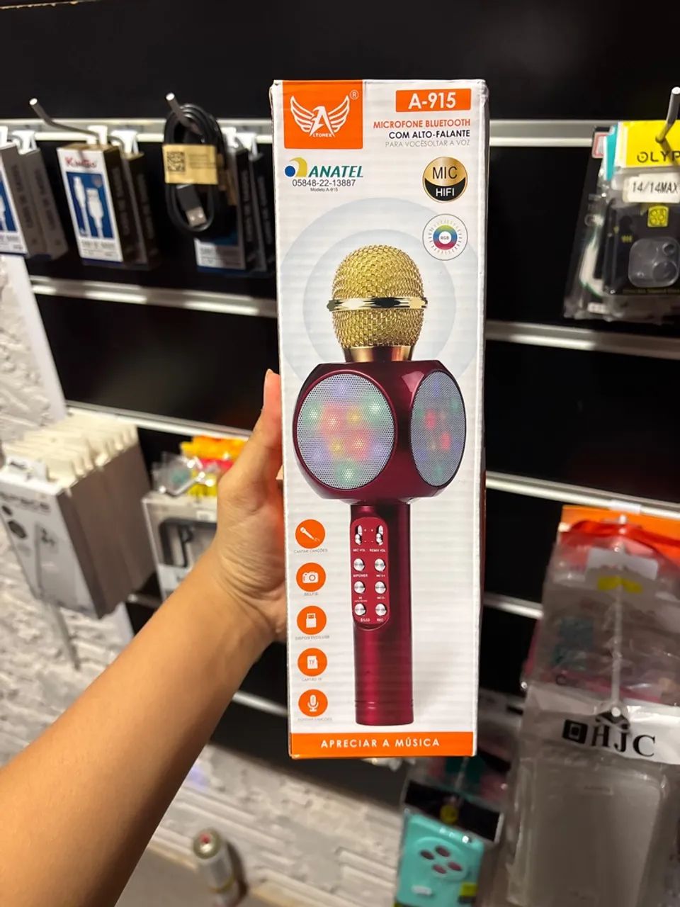 Microfone e caixa de som Bluetooth + Karaokê A-915