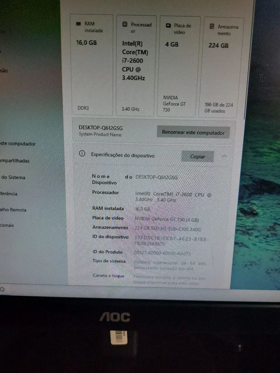 Pc Gamer i7, 16gb ram, Ssd de 256gb, Placa de vídeo Nvidea gt 730 4gb Ac. Cartão, ENTREGO - Foto 2