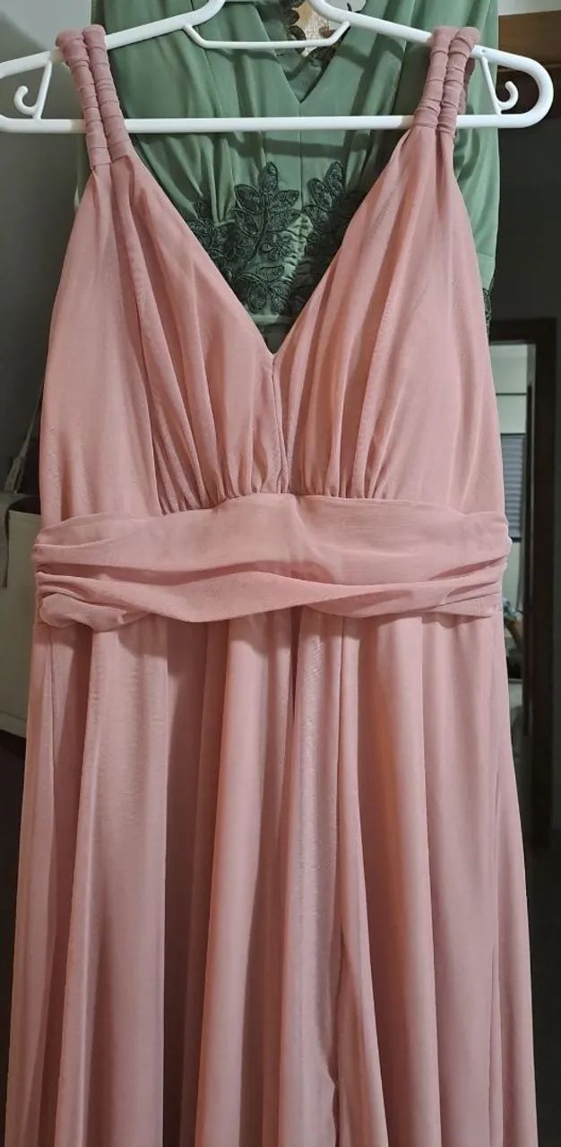 Vestido longo rosê tule 