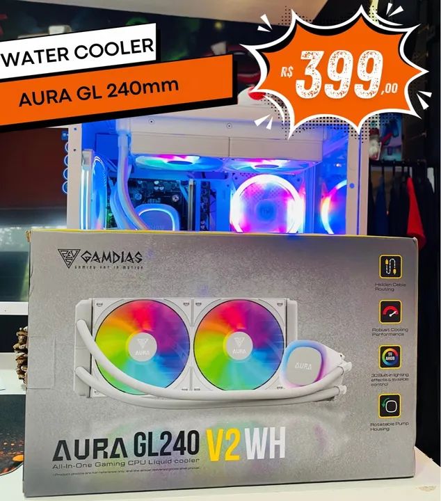 Cooler para PC GAMDIAS AURA GL240 V2 WH - Novo