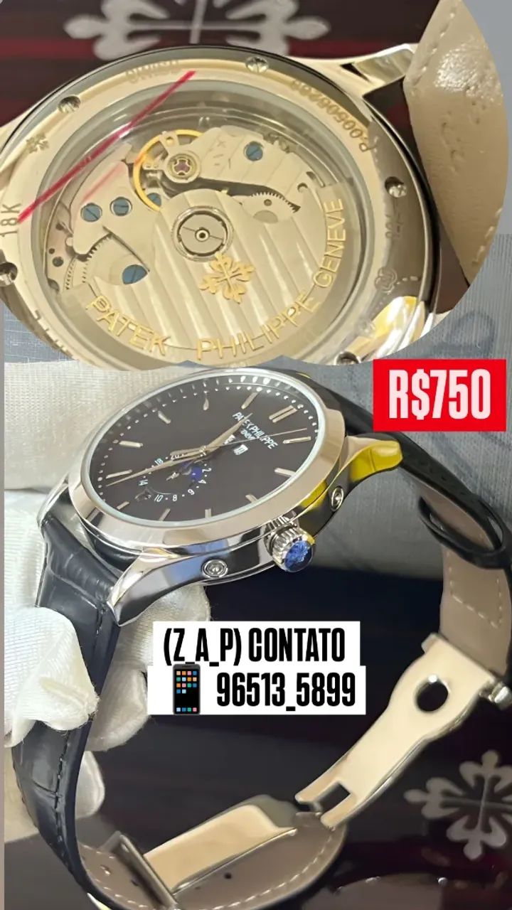 Relógio PATEK PHILIPPE FASES DA LUA PULSEIRA DE COURO 