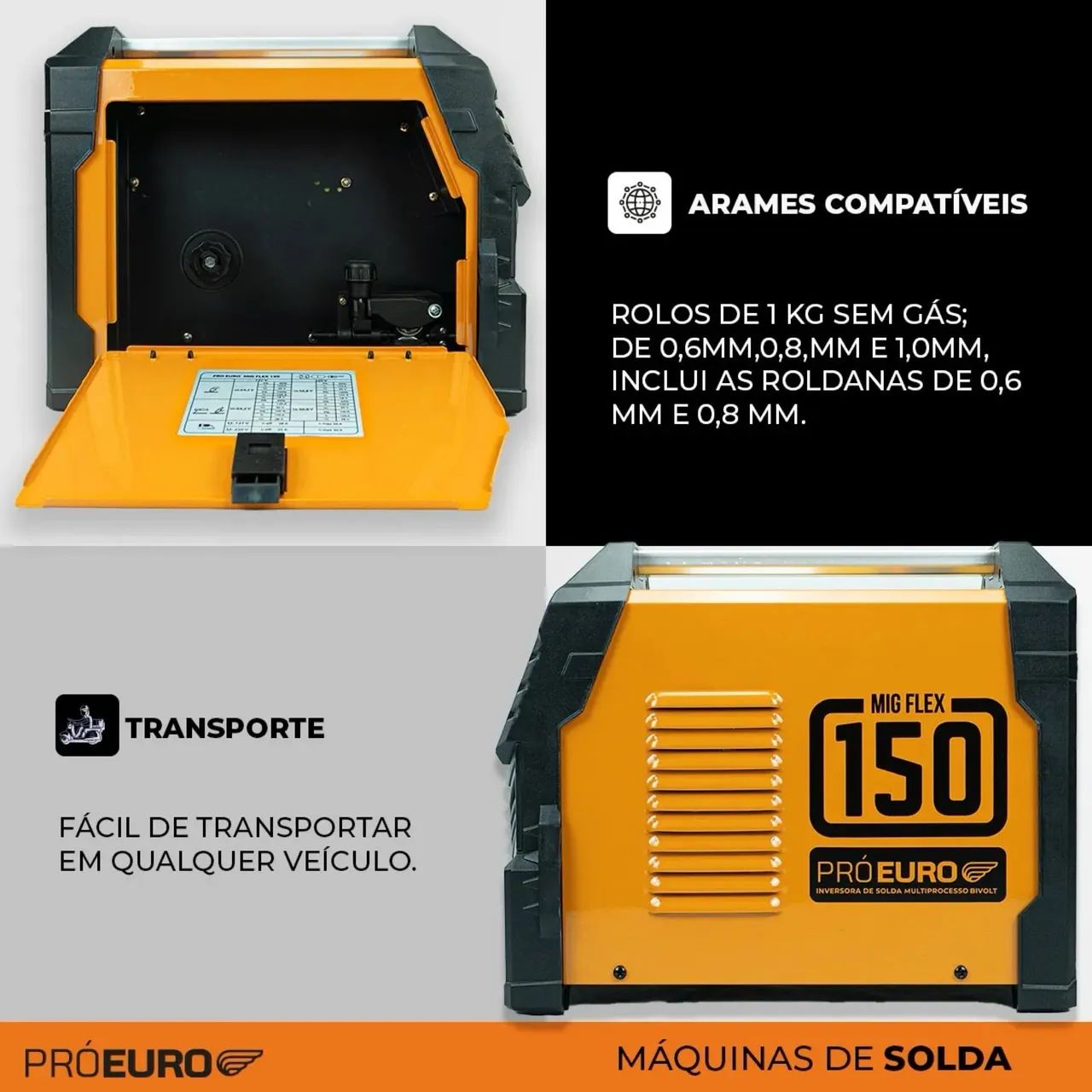 Máquina Solda Inversora Mig 150a Sem Gás Tig Lift Start Rápido Cor Laranja/Preto Pró Euro