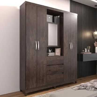 Guarda-Roupa 4 Portas com Espelho e Gavetas