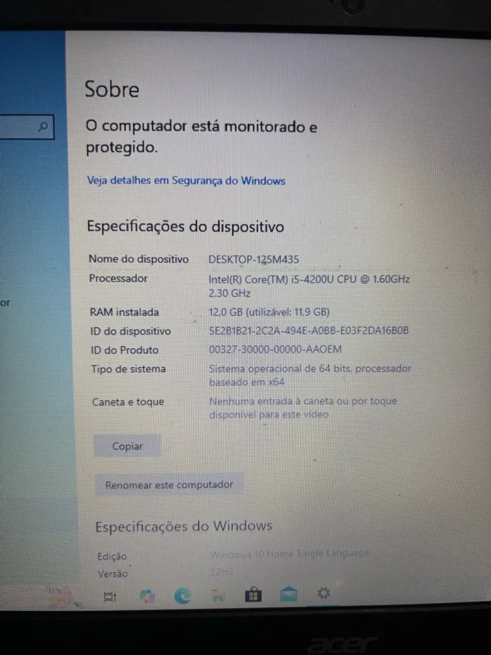Notebook Acer i5-4200U 12GB RAM