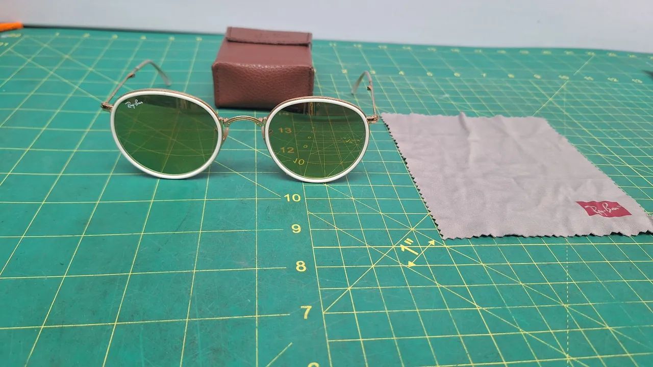 鏡 rad vintage Óculos Ray-Ban Round RB 3517 metal dourado friso branco redondo