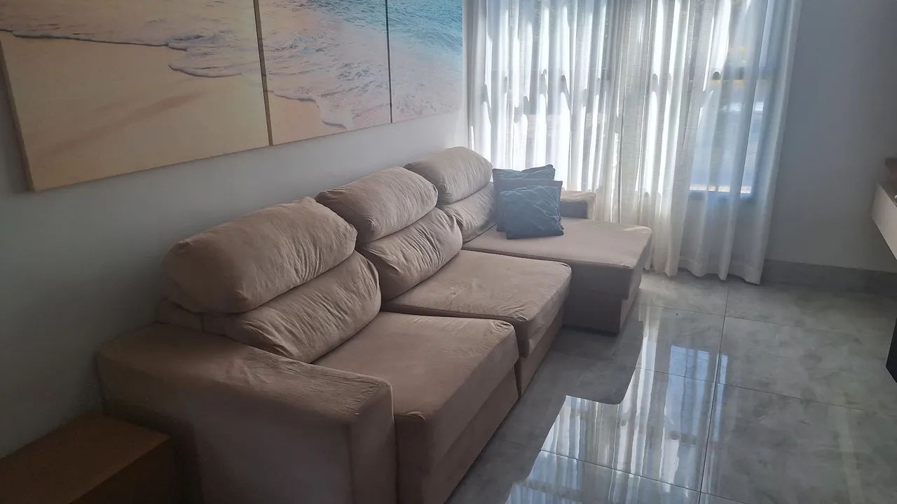 Sofá 3 Lugares Retrátil Reclinável Bege - Foto 2