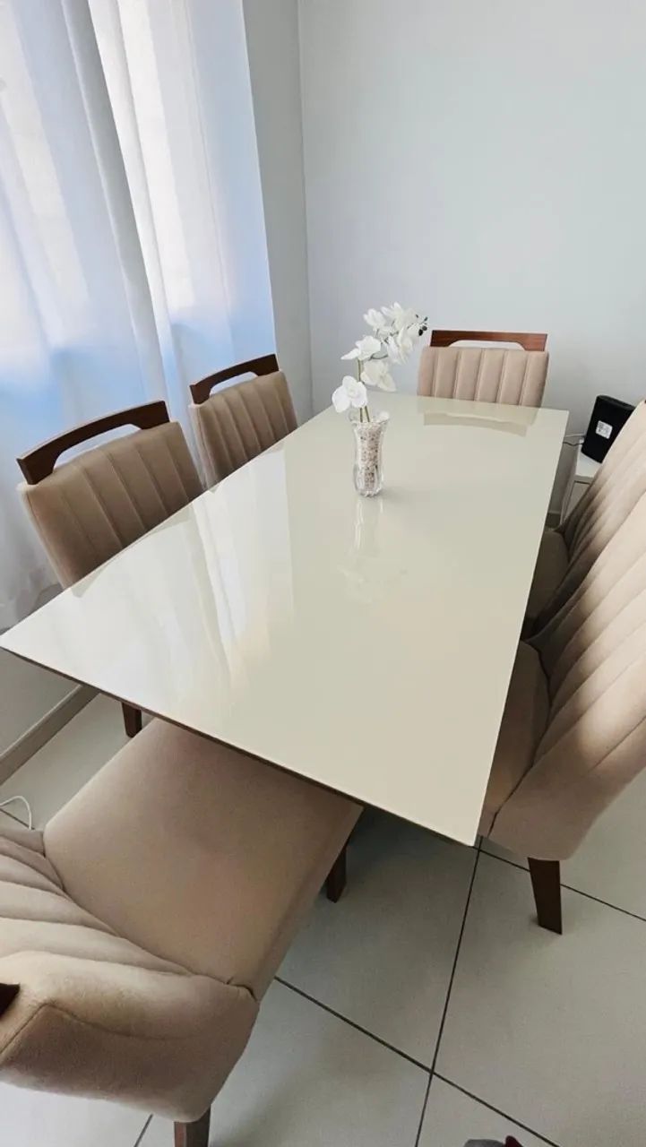 Sala de jantar mesa de vidro, 6 lugares