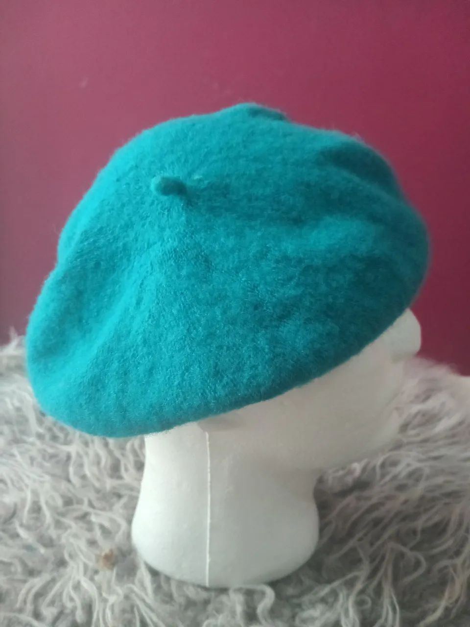 Boina francesa tradicional beret azul turquesa de lã - Foto 3