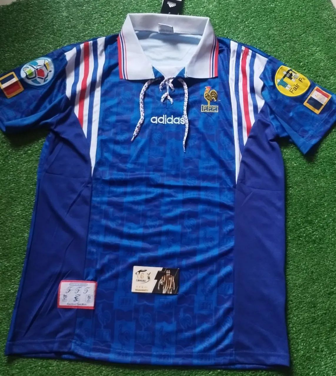 Camisa Seleção França Retrô 1996 Azul - Home Patchs Inclusos