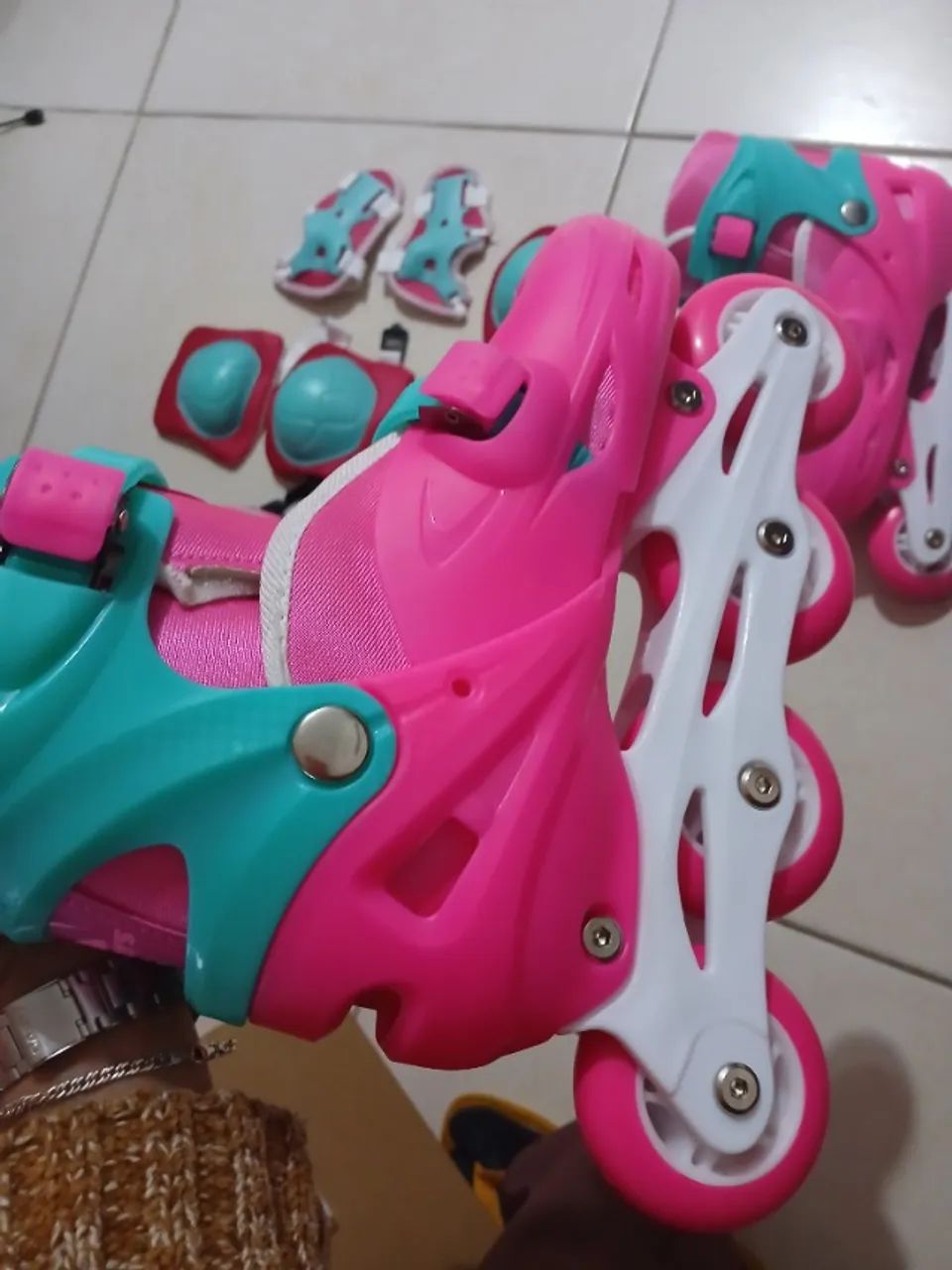 Patins Inline Ajústavel + Proteção Rosa 34/37 - Foto 3