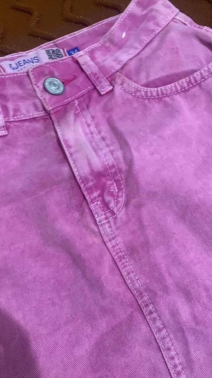 Saia jeans rosa 