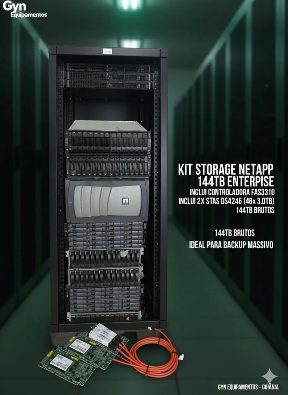 Kit Storage NetApp 144TB C/ Controladora e Placas HBA