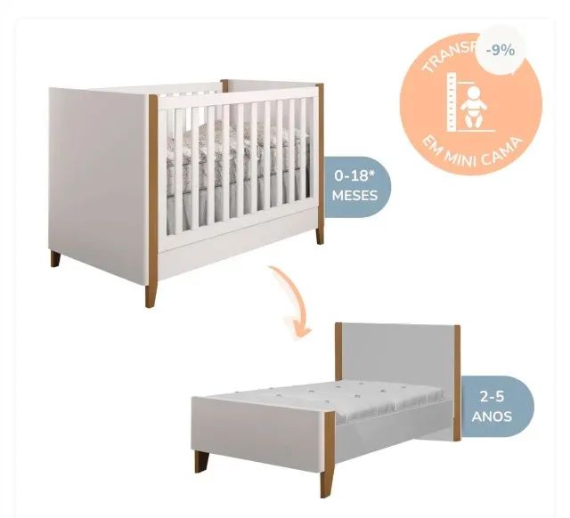 Berço Capri 2em1 MDF e Madeira Maciça - Branco - Foto 4