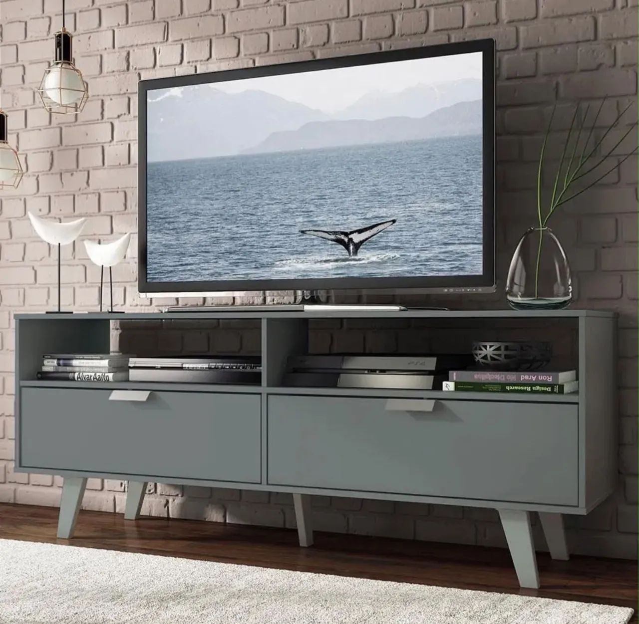 Rack para TV até 55 Polegadas Madesa Oslo com 2 Portas Cinza Cor:Cinza