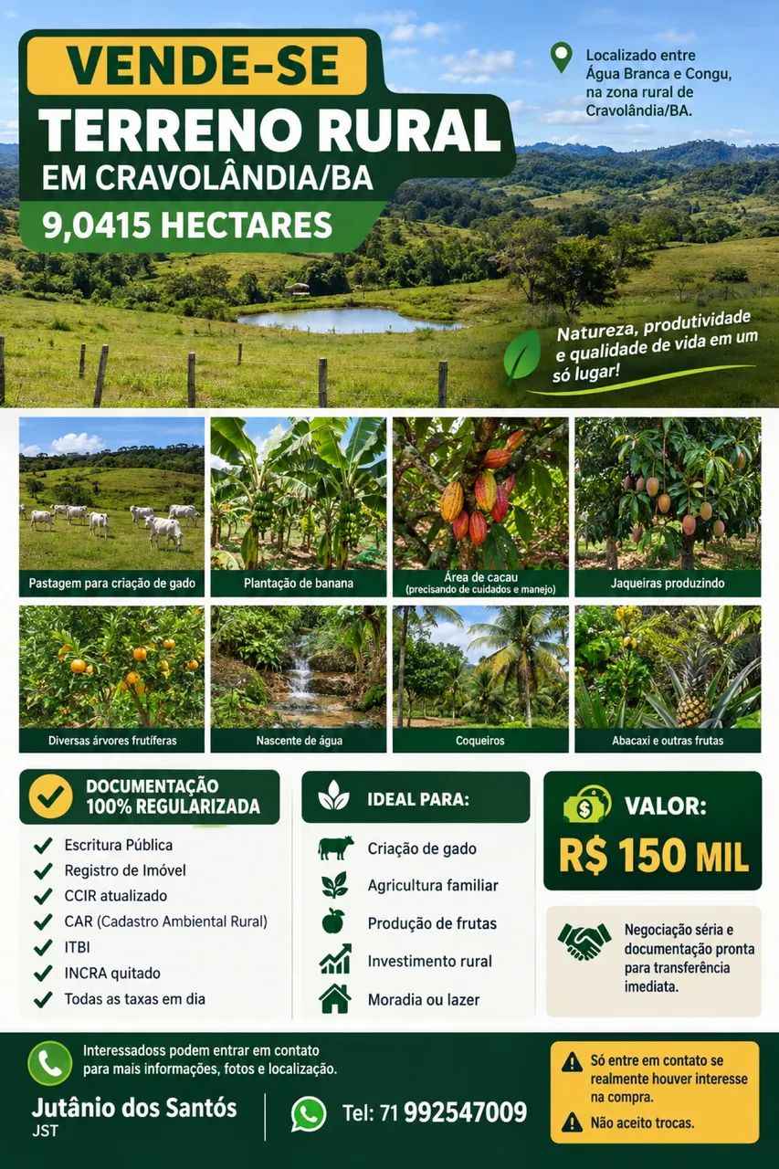 Terreno rural em Cravolândia/BA