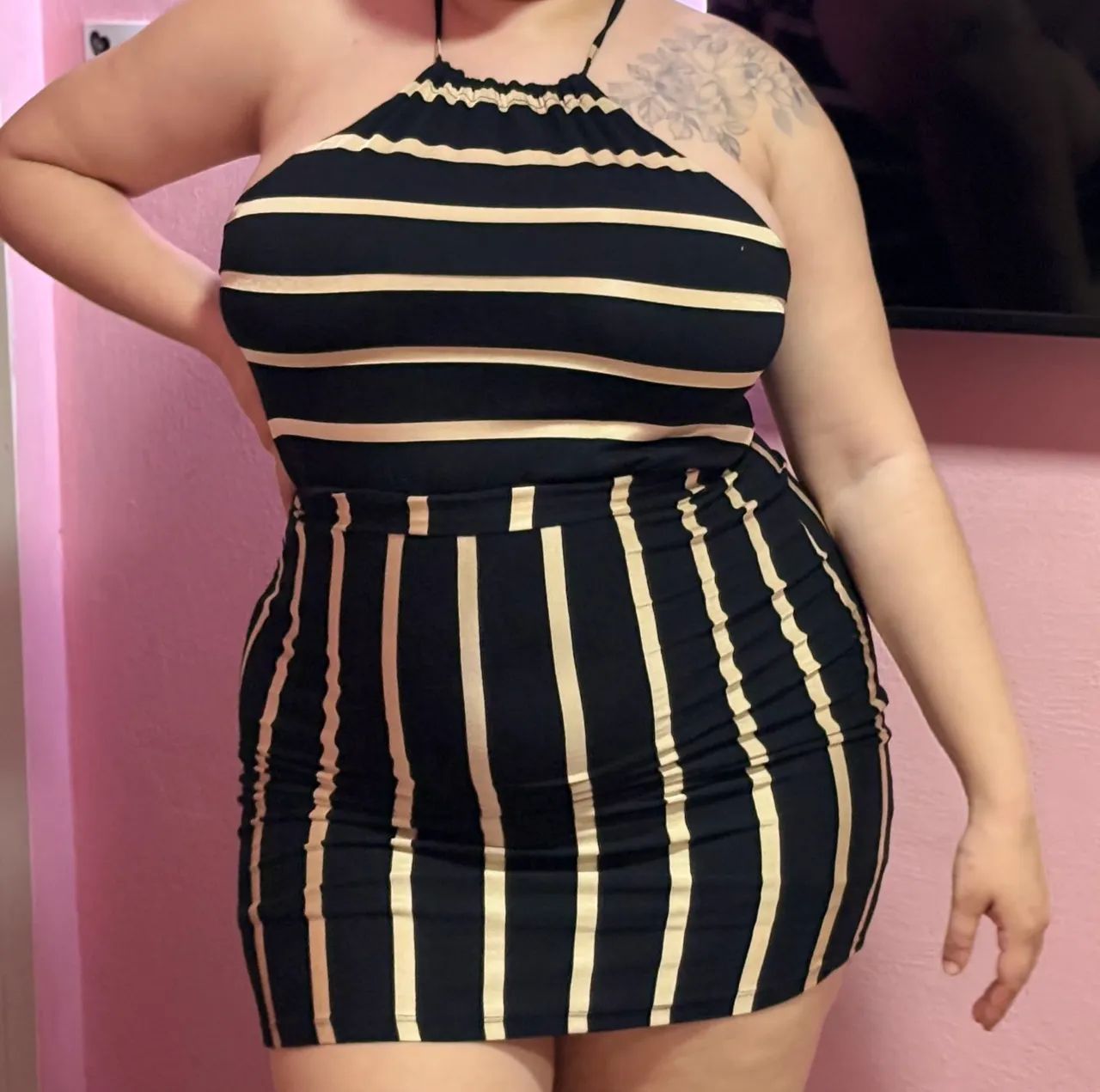 Vestido listrado com elastano, veste do G até G1 (44 a 48)