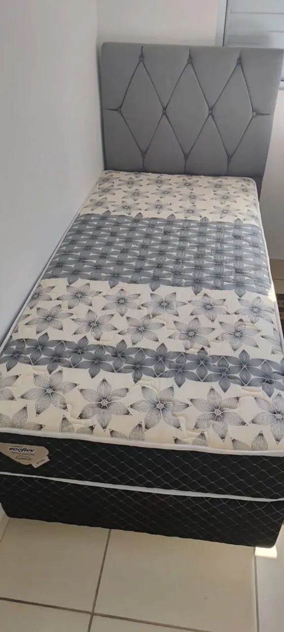 Cama box de Solteiro com cabeceira ecoflex