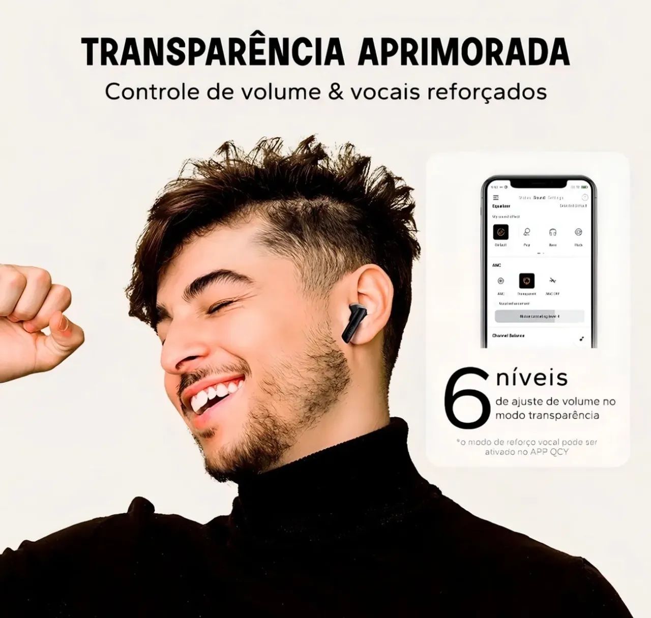 Fone Qcy Ht05 Melobuds Bluetooth 5.2 Com Cancelamento Anc Cor Preto - Foto 5
