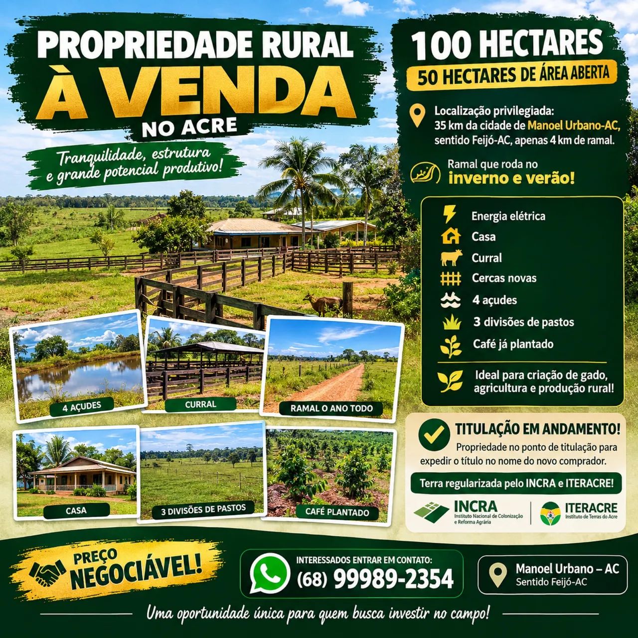 OPORTUNIDADE DE NEGÓCIO ? PROPRIEDADE RURAL À VENDA NO ACRE ?