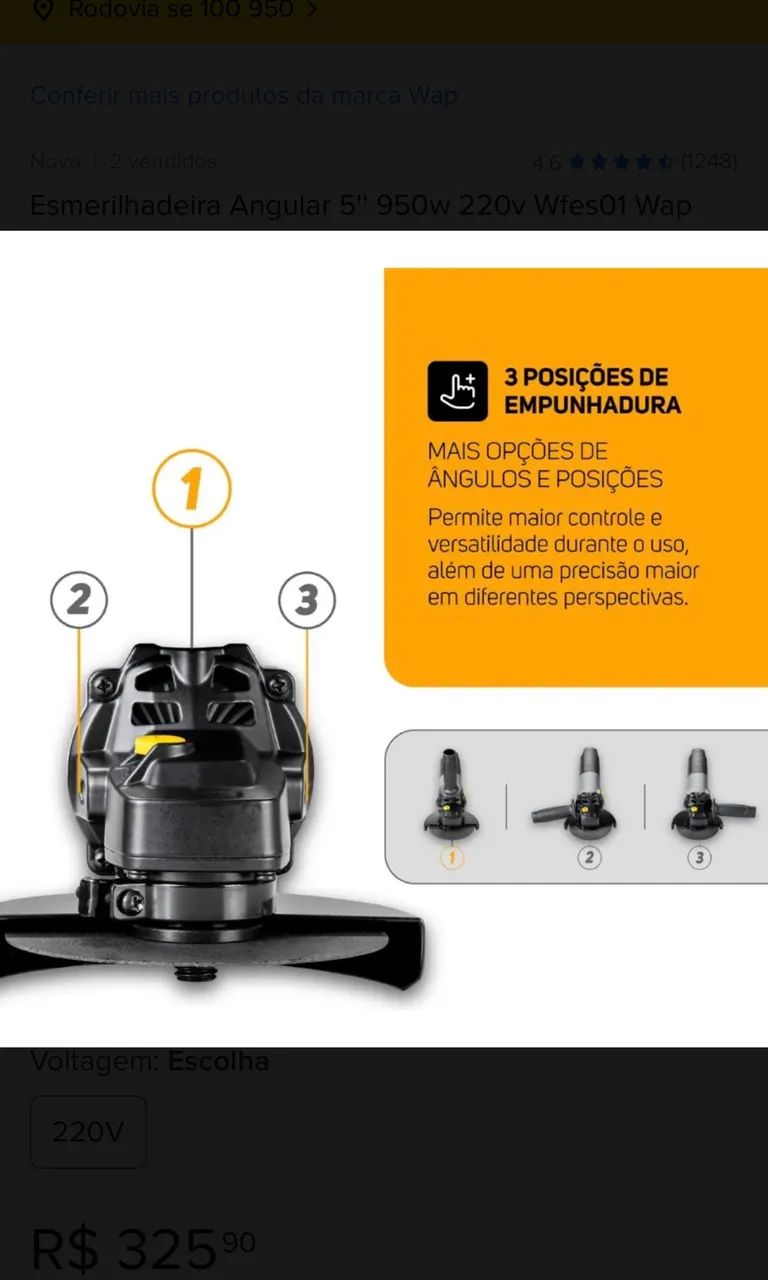 Esmerilhadeira Angular 5'' 950w 110w Wfes01 Wap  - Foto 2