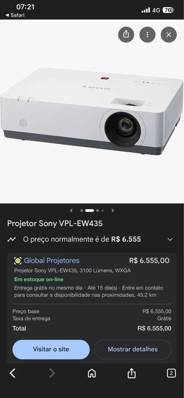 Projetor Sony VPL EW435