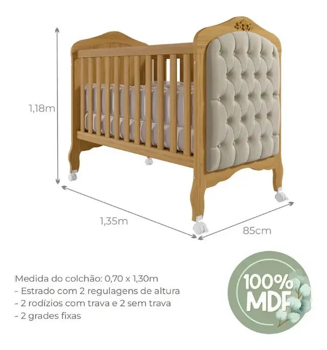 Berço 100% Mdf Nature Americano Vira Cama Com Capitonê marca Imperial - Foto 4