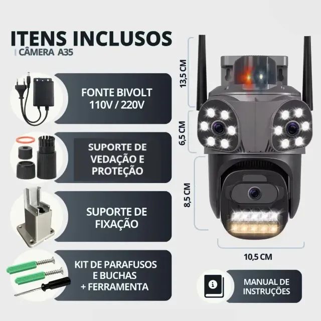 Câmera de Segurança Wi-Fi Lente Tripla c/ Sirene  - Foto 2