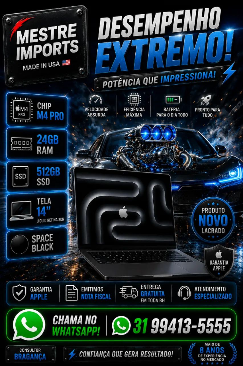 MacBook Pro M4 Pro 14 polegadas 24GB RAM 512GB SSD Space Black Novo Lacrado Nota Fiscal