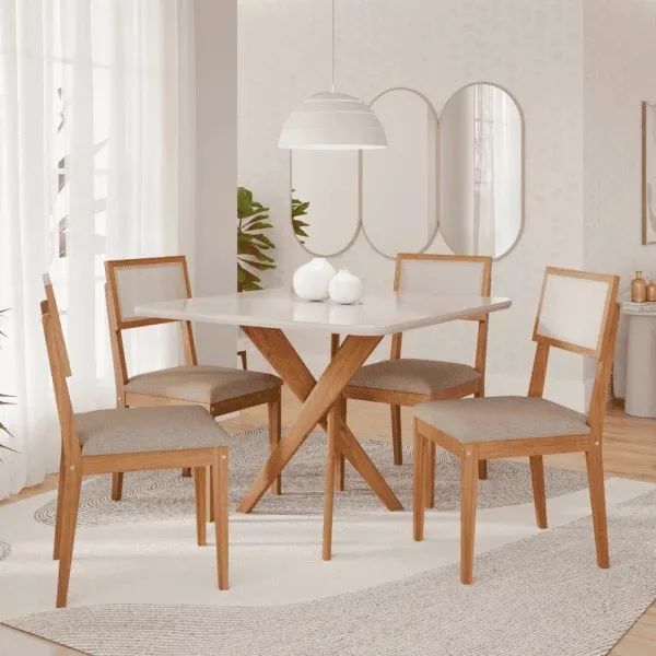 Conjunto mesa 4 cadeiras com vidro