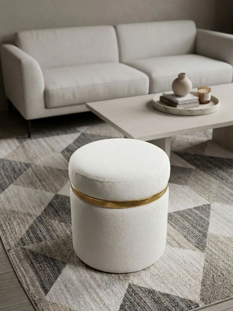 Puff Decorativo Boucle com Arco Dourado - Foto 3