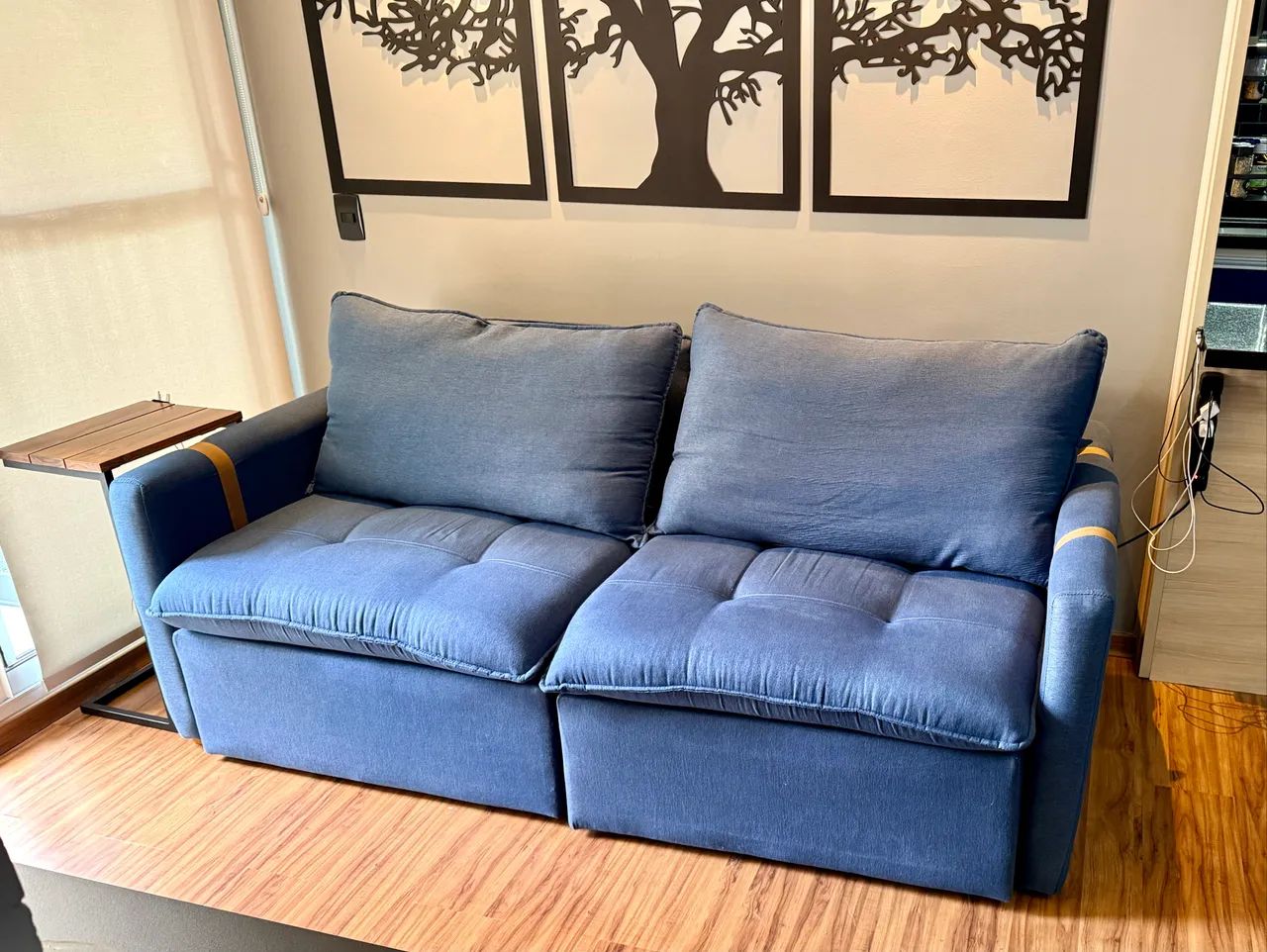 Sofá sem Caixa Atrás Tecido Linho Azul 2 Metros - Foto 3