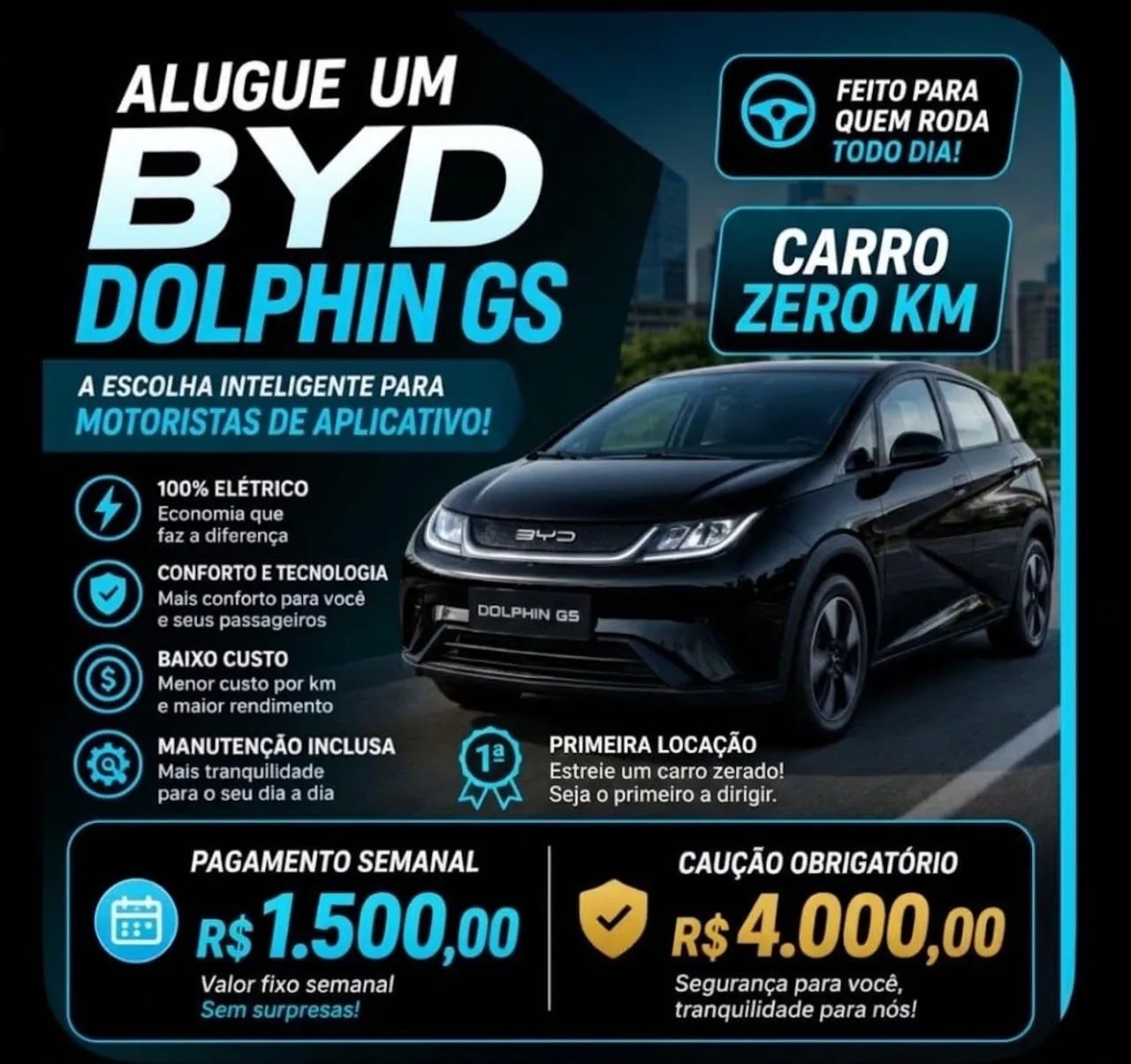 Alugo BYD Dolphin GS - 0 Km - Uber Black 