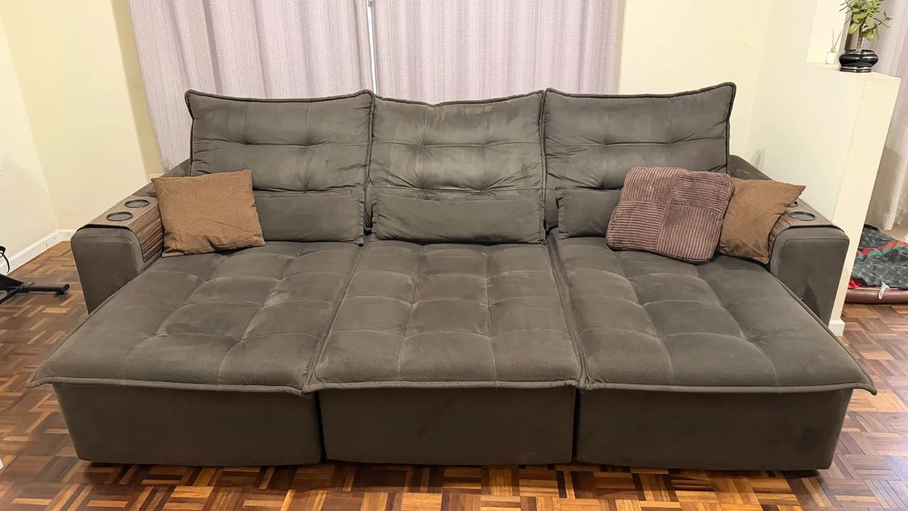Sofá em Chenille retrátil e reclinável 3 metros 