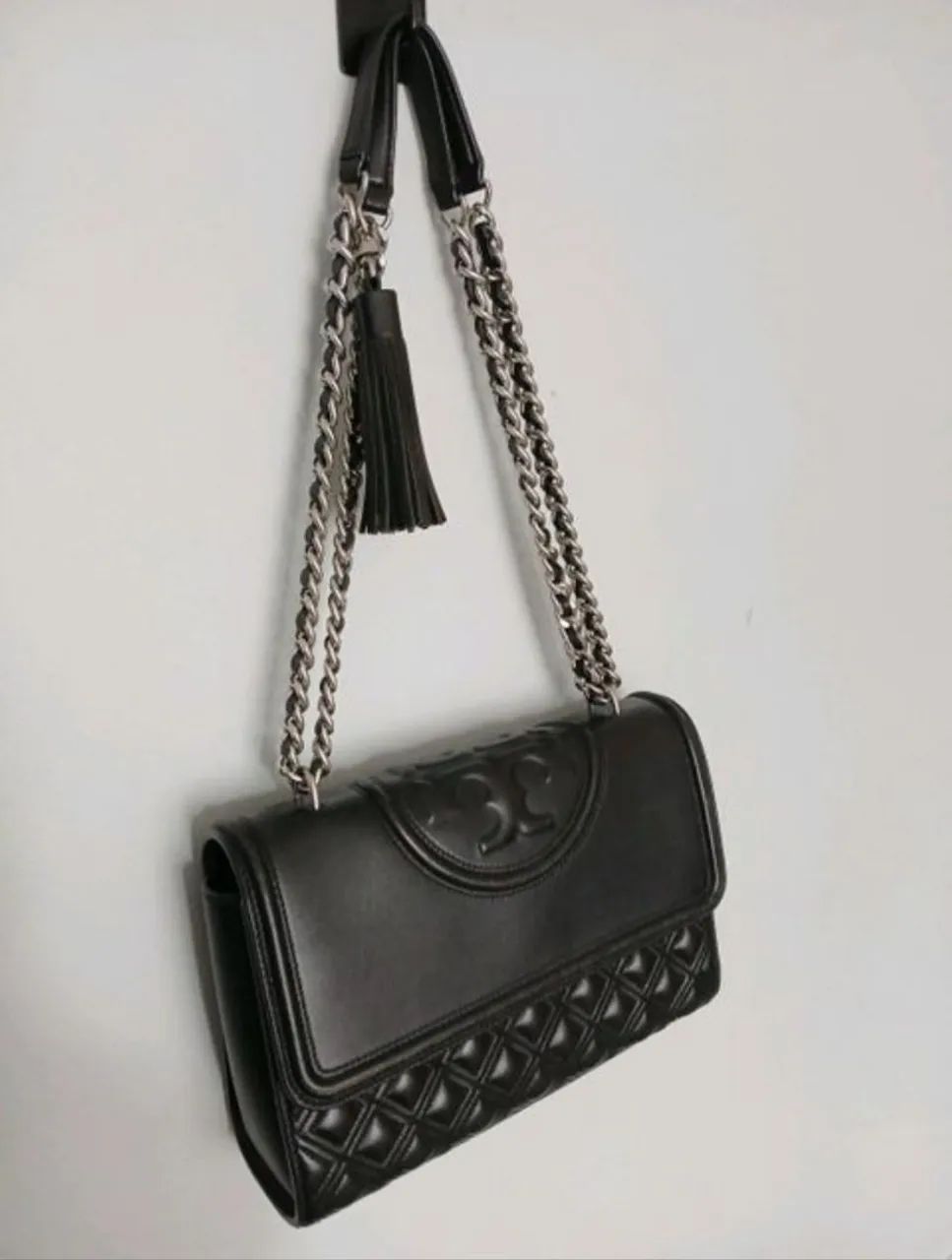 Tory Burch Fleming Bolsa Preta Couro Matelassê Original  - Foto 2
