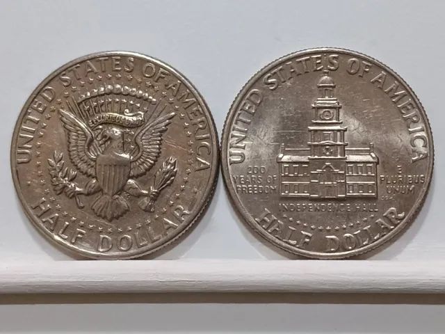 Lote com 2 Moedas de Meio Dólar 1971-d e 1976-d MBC - Foto 3