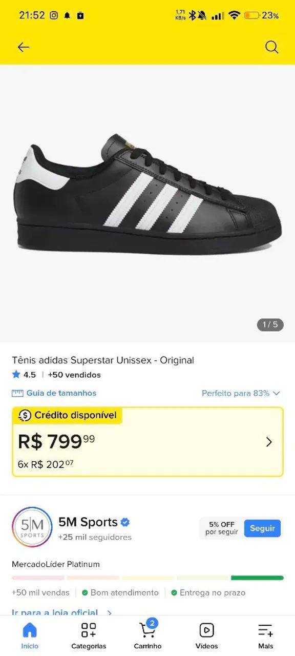 Tênis adidas superstar TAM 43 - Foto 3