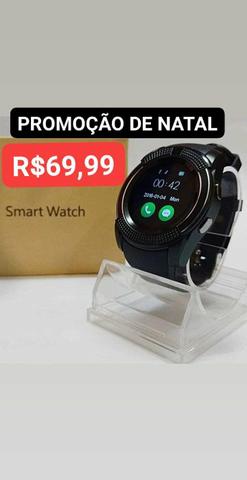 (oferta)smartwatch v8/r$69,99/faz e recebe ligações/aceita chip/tora foto/mp3