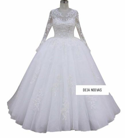 Vestido de Noiva Princesa Manga Longa Novo Parcelamos12x