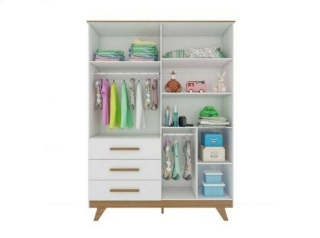 Frete Grátis* Quarto de Bebê Armário, Cômoda e Berço - Confort Retrô *NOVO - Foto 6