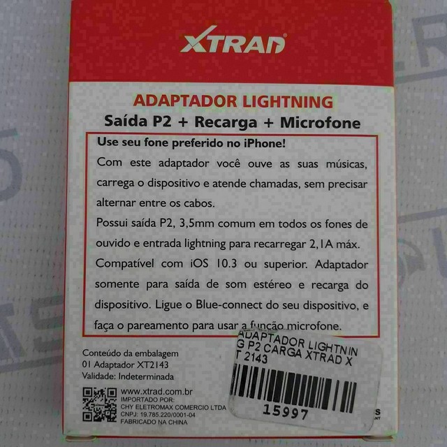 Cabo adaptador lightning: saída P2 + recarga + microfone.  Novo.  - Foto 3