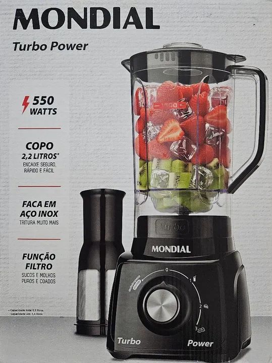 Liquidificador Mondial Turbo Power 550W 2,2L - Novo - Foto 6