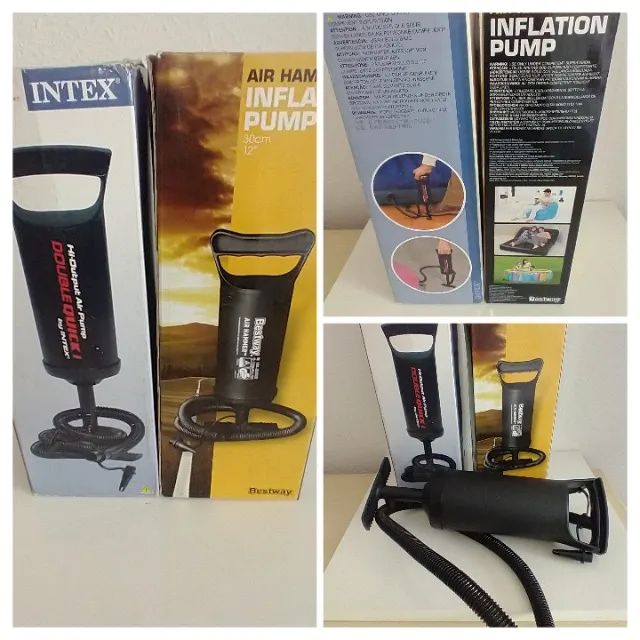 02 Bombas De Ar Manual Para Infláveis Bestway+Intex Portátil Cor Preto