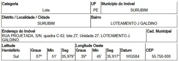 Oportunidade Única em SURUBIM - PE | Tipo: Terreno | Negociação: Venda Direta Online | Sit - Foto 2