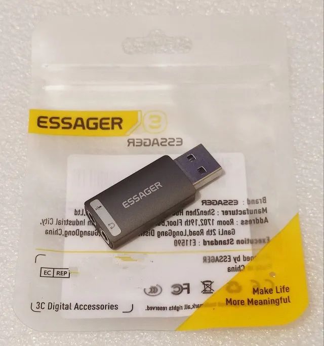Placa de som USB - Original ESSAGER - Fone e Microfone - PC - NOTEBOOK - PS4 - PS5 - Foto 2