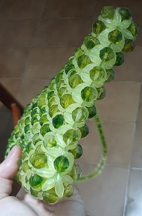 Bolsa de Miçangas Personalizada Verde Escura / Conta Acrílica Sextevada breaded 17 cm - Foto 4