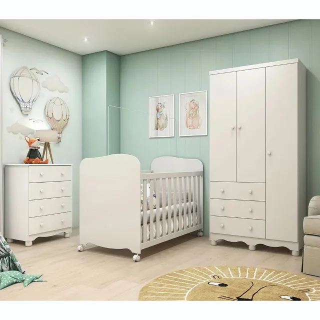 Quarto Infantil Junior C/ Berço Americano Uli, 100% MDF - Peroba 